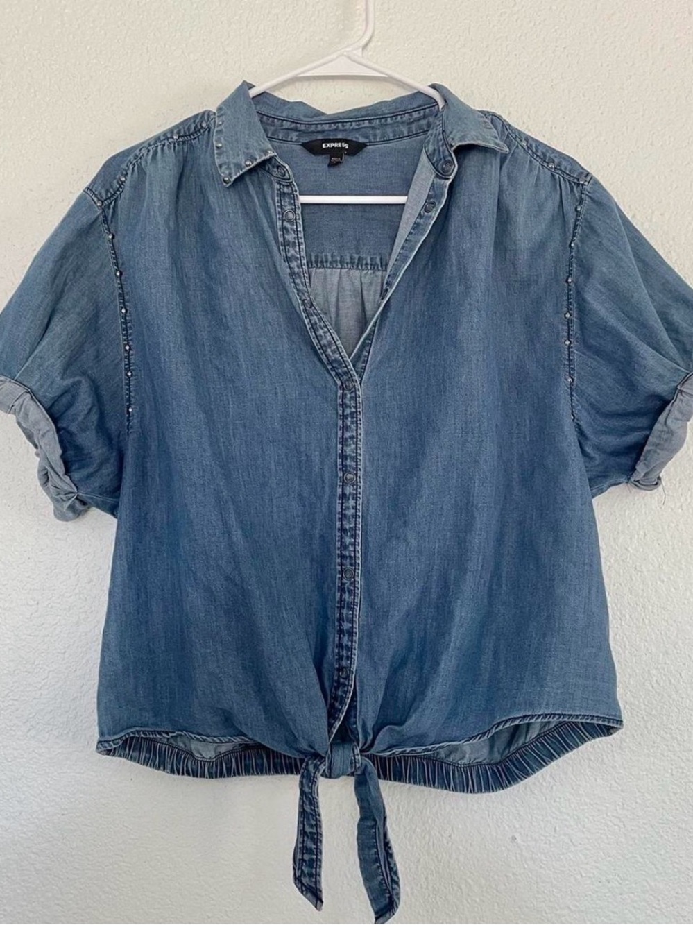 Express Blue Denim Tie-Front Shirt